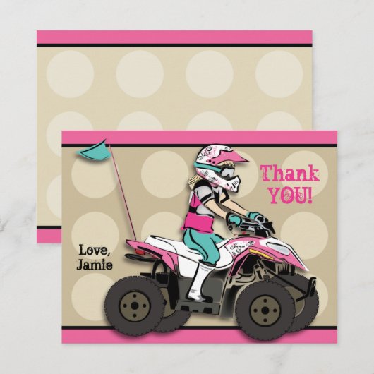 Roze en zwarte ATV Rider Note Card Kaart (Voorkant / Achterkant)
