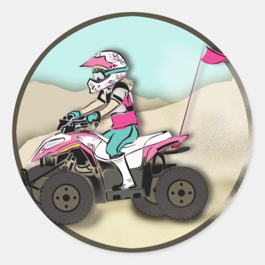 Roze en zwarte ATV Rider Ronde Sticker (Voorkant)