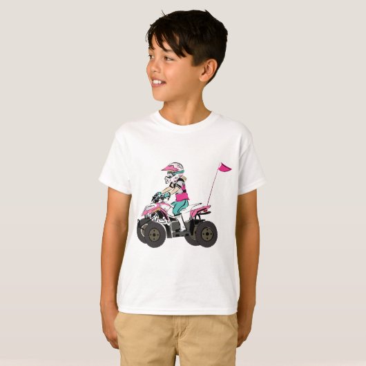 Roze en zwarte ATV Rider T-shirt (Voorkant volledig)