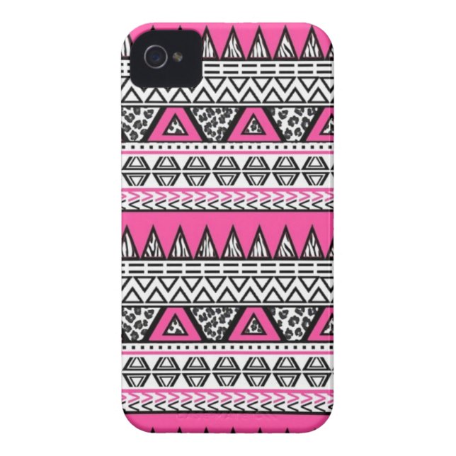 Roze en zwarte Aztec Afdrukken iPhone 4/4S Hoesje (Achterkant)