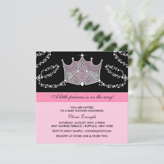 Roze en zwarte baby meisje prinses Baby shower Kaart (Staand voorkant)