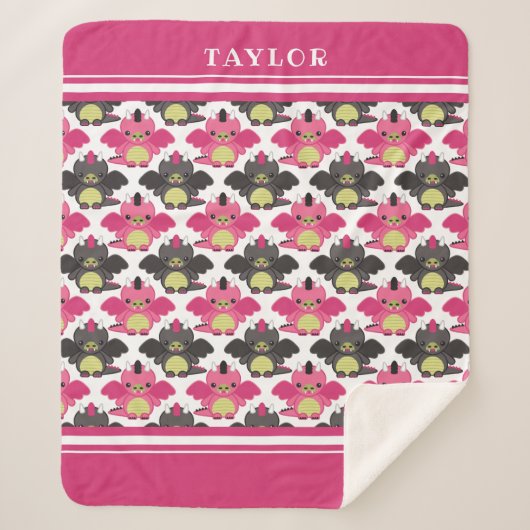 Roze en zwarte Baby - Naam Sherpa Deken (Voorkant)