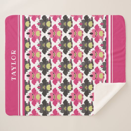 Roze en zwarte Baby - Naam Sherpa Deken (Voorkant (horizontaal))