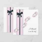 Roze en zwarte Baby Shoes Uitnodigingen voor douch (Voorkant / Achterkant)