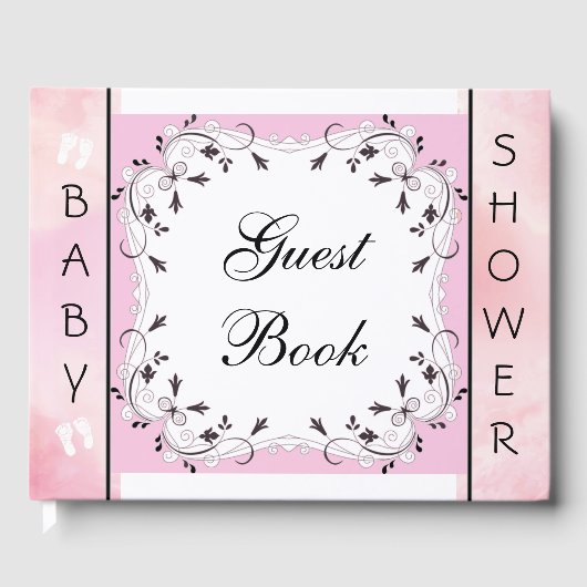 Roze en zwarte Baby shower Gastenboek (Voorkant)