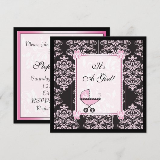 Roze en zwarte Baby shower Kaart (Voorkant / Achterkant)