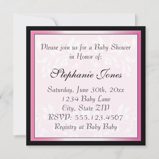 Roze en zwarte Baby shower Kaart (Achterkant)