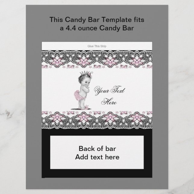 Roze en Zwarte Baby Shower Snoepbar Wrapper (Voorkant)