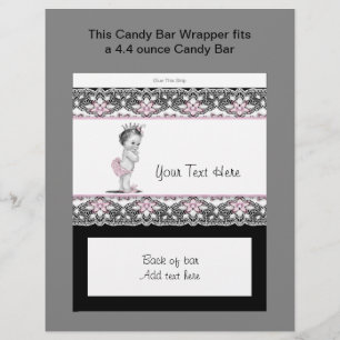 Roze en Zwarte Baby Shower Snoepbar Wrapper Flyer