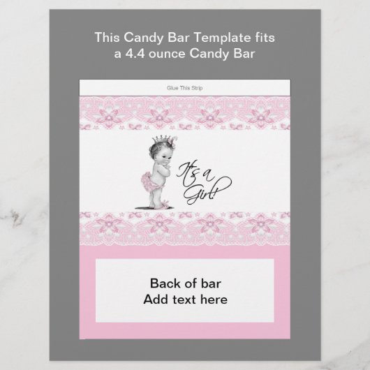 Roze en Zwarte Baby Shower Snoepbar Wrapper Flyer (Voorkant)