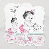 roze en zwarte babymeisjesdouche kaart (Voorkant / Achterkant)