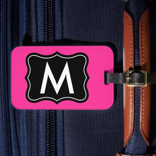 Roze en zwarte bagagelabel | Gepersonaliseerde mon (Voorkant Insitu 4)