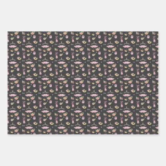 Roze en zwarte Ballerina Gold Crown Inpakpapier Vel (Voorkant 3)