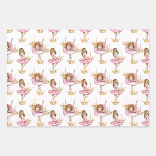 Roze en zwarte Ballerina Gold Crown Inpakpapier Vel (Voorkant)