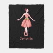 Roze en Zwarte Ballerina met naam Fleece Deken (Voorkant)