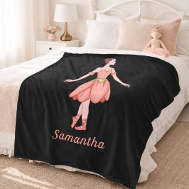 Roze en Zwarte Ballerina met naam Fleece Deken