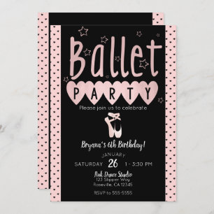 Roze en zwarte ballet Ballerina Chic Birthday Part Kaart