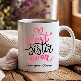 Roze en zwarte beste zus ooit koffiemok