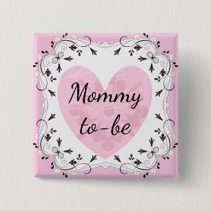Roze en Zwarte "Binnenkort moeder" Baby Shower Kno Vierkante Button 5,1 Cm
