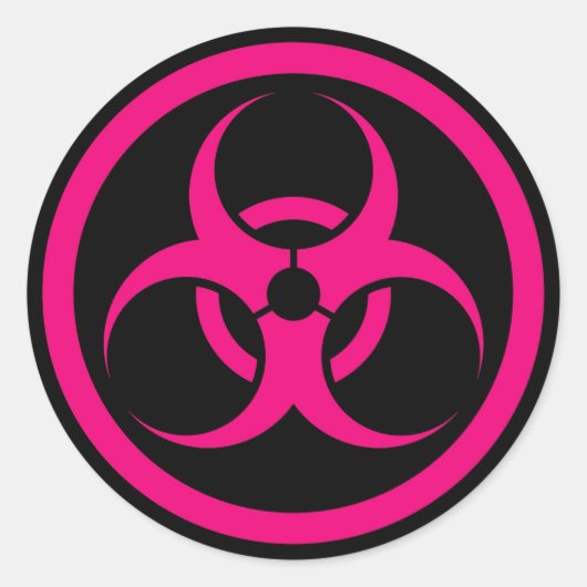 Roze en Zwarte Bio Hazard Circle Ronde Sticker (Voorkant)