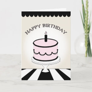 Roze en zwarte Birthday Cake / Stripes Kaart
