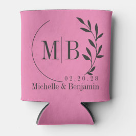 Roze en Zwarte Blad Bruiloftsmonogram Blikjeskoeler
