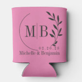 Roze en Zwarte Blad Bruiloftsmonogram Blikjeskoeler (Achterkant)