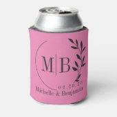 Roze en Zwarte Blad Bruiloftsmonogram Blikjeskoeler (Blikje Achterkant)