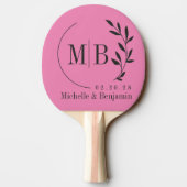 Roze en Zwarte Blad Bruiloftsmonogram Tafeltennisbatje (Achterkant)