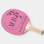 Roze en Zwarte Blad Bruiloftsmonogram Tafeltennisbatje (Zijkant)