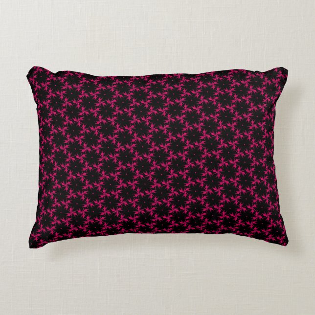 Roze en Zwarte Bloem Cluster Accent Pillow Kussen (Voorkant)