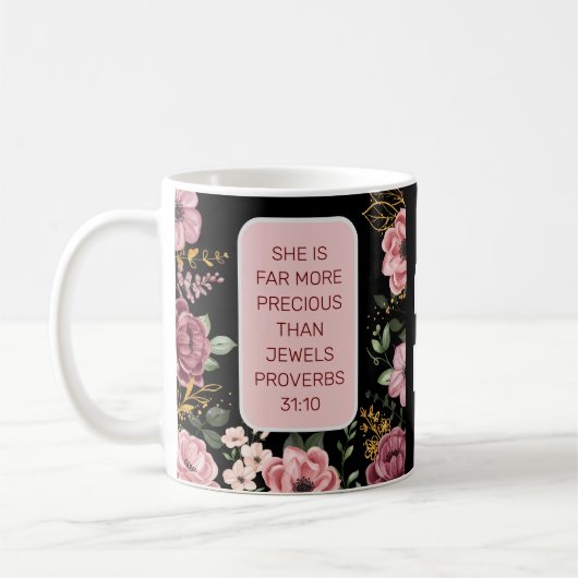 Roze en zwarte bloem Spreuken 31 Koffiemok (Links)