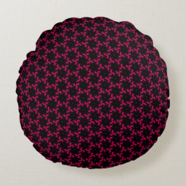 Roze en Zwarte Bloemcluster Rond Kussen