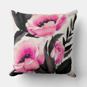 Roze en zwarte bloemen abstract kussen