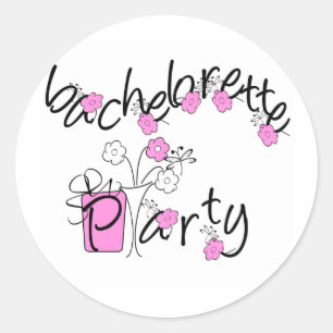 Roze en Zwarte Bloemen Bachelorette Party Ronde Sticker