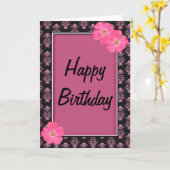 roze en zwarte bloemen Happy Birthday Kaart (Gele Bloem)