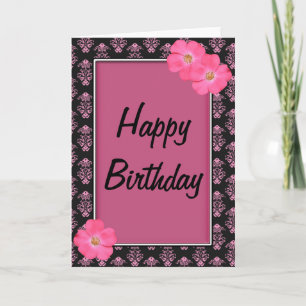  roze en zwarte bloemen Happy Birthday-kaart Kaart