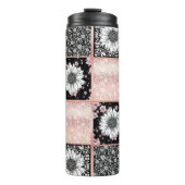Roze en Zwarte Bloemen Patchwork Patroon Thermosbeker (Voorkant)