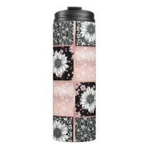 Roze en Zwarte Bloemen Patchwork Patroon
