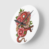 Roze en zwarte bloemendraak te  ronde klok (Hoek)