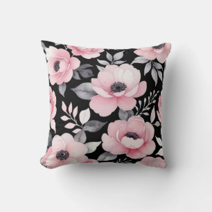 Roze en zwarte bloemenkunst kussen