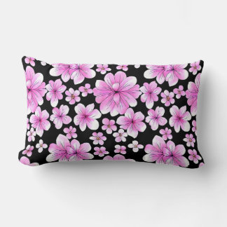 Roze en Zwarte Bloemenkussen Kussen