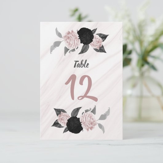 roze en zwarte bloemetnummer kaart (Staand voorkant)