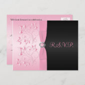 Roze en zwarte bloemige R.S.V.P.-ansichtkaart Uitnodiging Briefkaart (Voorkant / Achterkant)