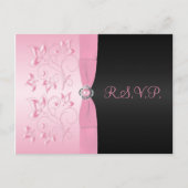 Roze en zwarte bloemige R.S.V.P.-ansichtkaart Uitnodiging Briefkaart (Voorkant)