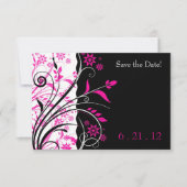 Roze en zwarte bloemige trouwkaart 'Save the Date' Save The Date (Voorkant)