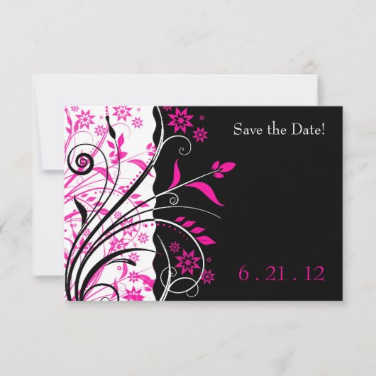 Roze en zwarte bloemige trouwkaart 'Save the Date' Save The Date (Voorkant)