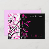 Roze en zwarte bloemige trouwkaart 'Save the Date' Save The Date (Voorkant / Achterkant)
