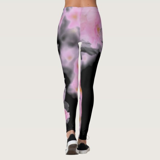Roze en zwarte bloesem Yoga Leggings (Achterkant)
