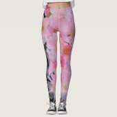 Roze en zwarte bloesem Yoga Leggings (Voorkant)